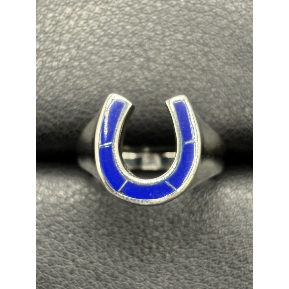 New Condition Sterling Silver Lapis Lazuli Horseshoe Ring Size 7 G6